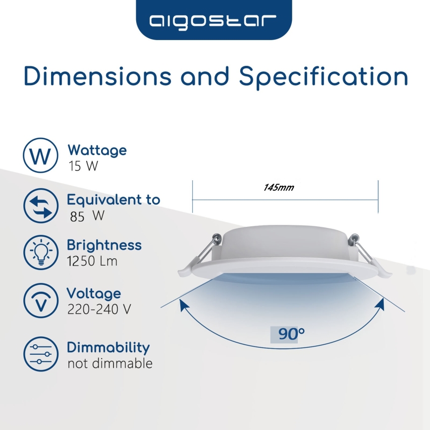 Aigostar - LED vgradna stropna svetilka za kopalnico LED/15W/230V 4000K IP44 premer 14,5 cm bela
