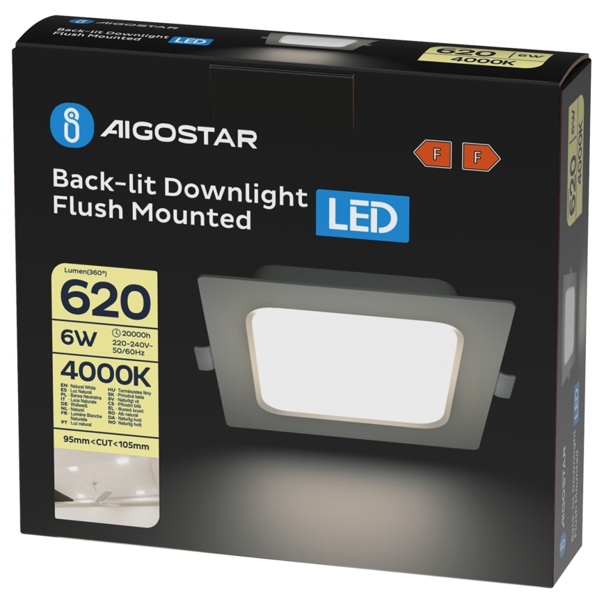 Aigostar - vgradno stropno LED svetilo, 6 W, 230 V, 4000 K, 12 x 12 cm, bela