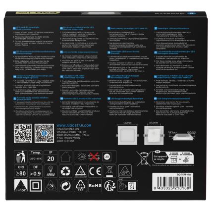 Aigostar - vgradno stropno LED svetilo, 6 W, 230 V, 4000 K, 12 x 12 cm, bela