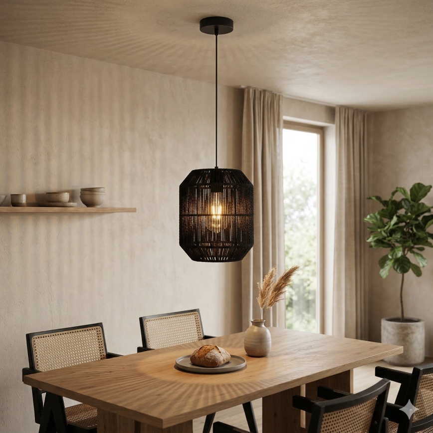 Aigostar - Viseča svetilka na kablu 1xE27/60W/230V, črna, premer 23 cm