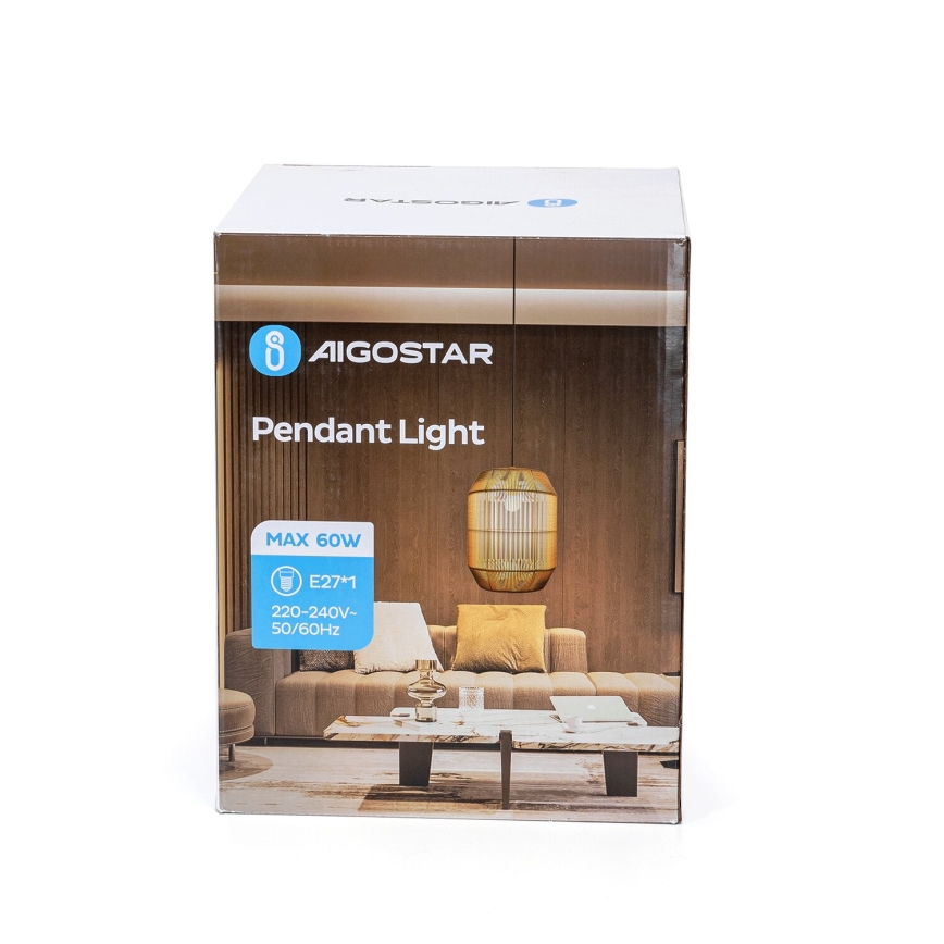 Aigostar - Viseča svetilka na vrvici, 1xE27/60W/230V, bež, Ø 23 cm