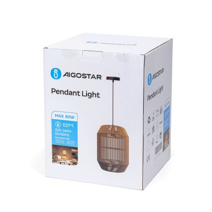 Aigostar - Viseča svetilka na vrvici, 1xE27/60W/230V, bež, Ø 23 cm