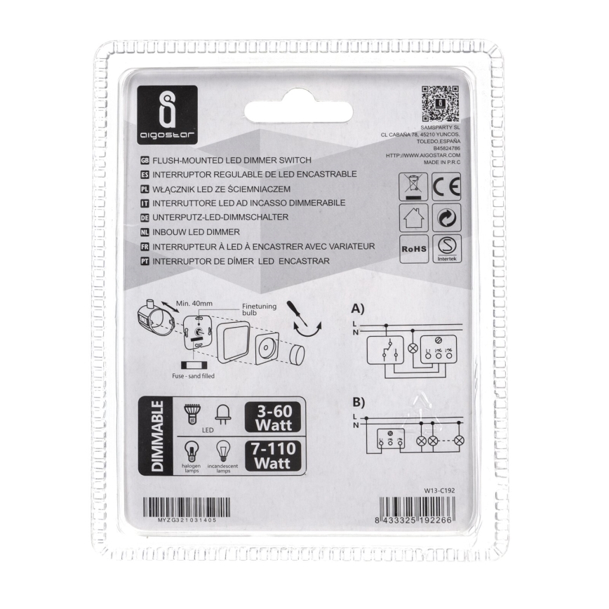 Aigostar - Vrtljiv regulator svetlobe 110W/230V bela