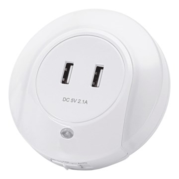 Aigostar - vtična LED nočna svetilka s senzorjem mraka in USB LED/0,4W/230V
