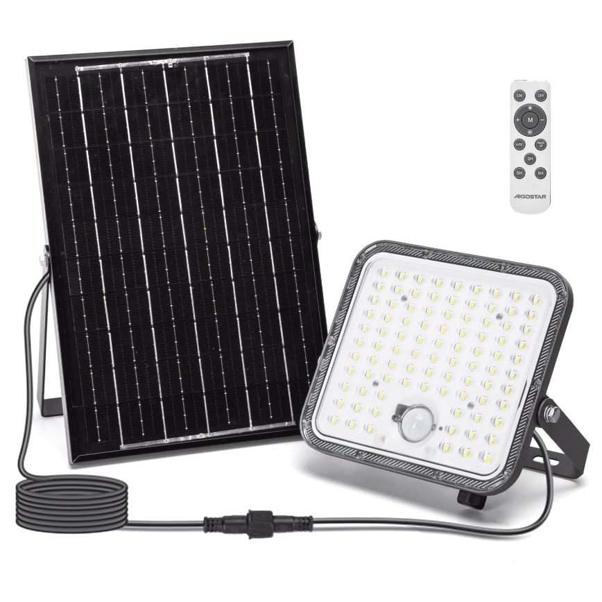 Aigostar - Zatemnjevalni LED sončni reflektor s senzorjem LED/120W/3,4V 6500K IP66 8000 mAh + daljinski upravljalnik
