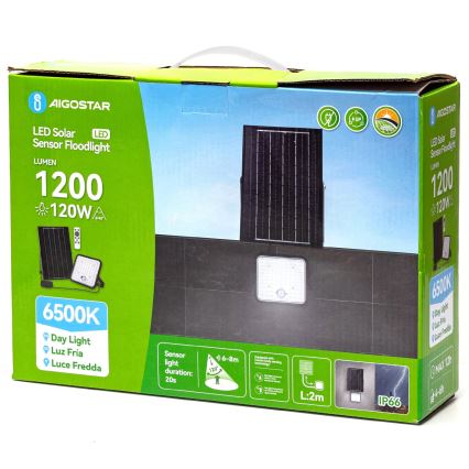 Aigostar - Zatemnjevalni LED sončni reflektor s senzorjem LED/120W/3,4V 6500K IP66 8000 mAh + daljinski upravljalnik