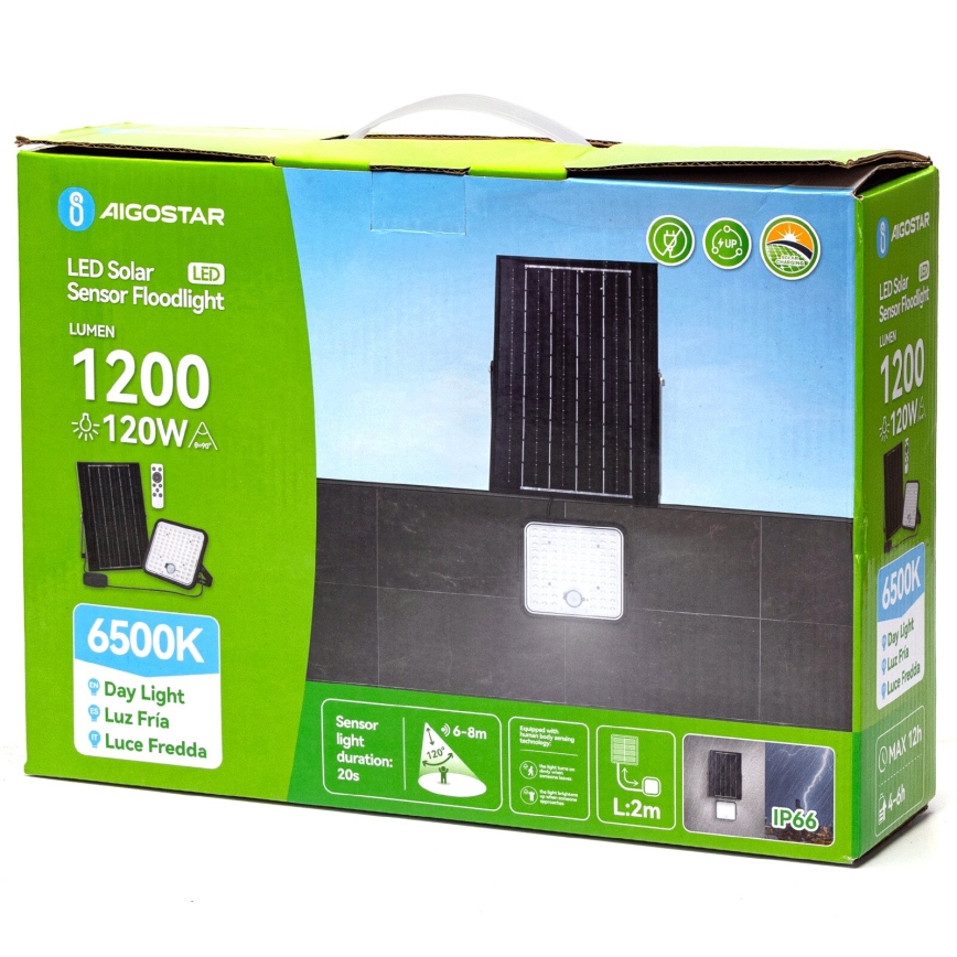 Aigostar - Zatemnjevalni LED sončni reflektor s senzorjem LED/120W/3,4V 6500K IP66 8000 mAh + daljinski upravljalnik