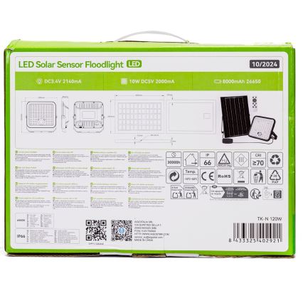 Aigostar - Zatemnjevalni LED sončni reflektor s senzorjem LED/120W/3,4V 6500K IP66 8000 mAh + daljinski upravljalnik