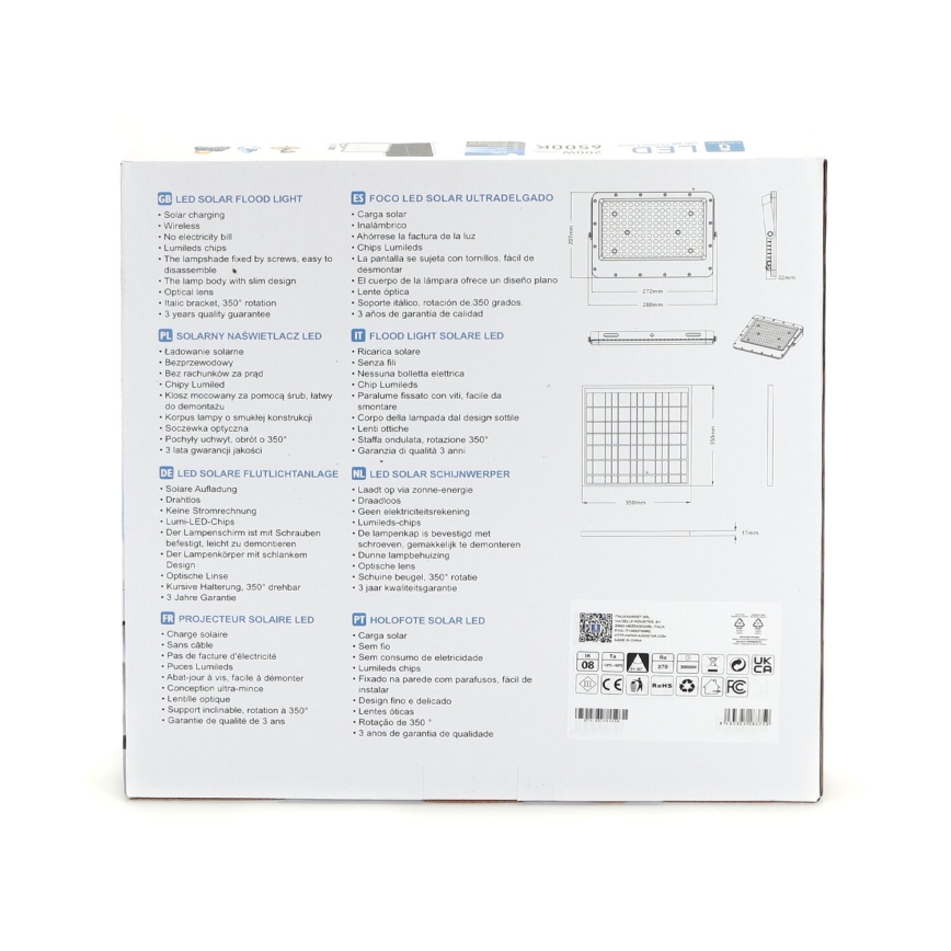 Aigostar - zatemnjevalni solarni LED reflektor LED/200W/3,2V IP65 20000 mAh + daljinski upravljalnik