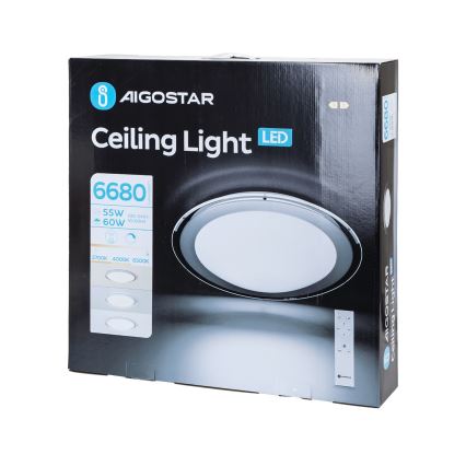 Aigostar - LED zatemnitvena stropna svetilka LED/60W/230V 2700-6500K premer 52,7 cm krom + daljinski upravljalnik