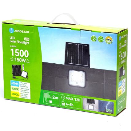 Aigostar - zatemljiv LED solarni reflektor LED/150W/3,4V 3000/4000/6500K IP66 12000 mAh + daljinski upravljalnik