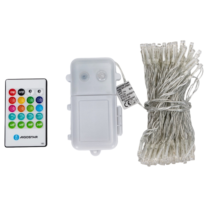 Aigostar - Zatemljiv zunanji božični LED niz s senzorjem gibanja 100xLED/3xAA 12m topla bela + daljinski upravljalnik
