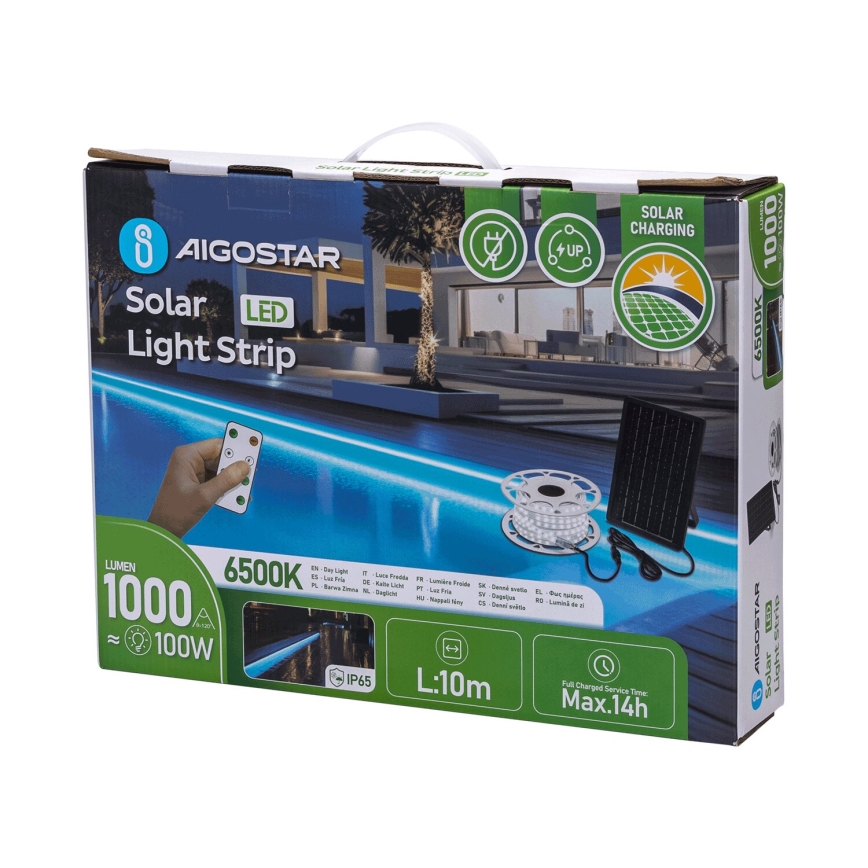 Aigostar - Zatemljiv sončni LED trak LED/20W/3,2V 20 m 2700K IP65 20000 mAh + daljinski upravljalnik