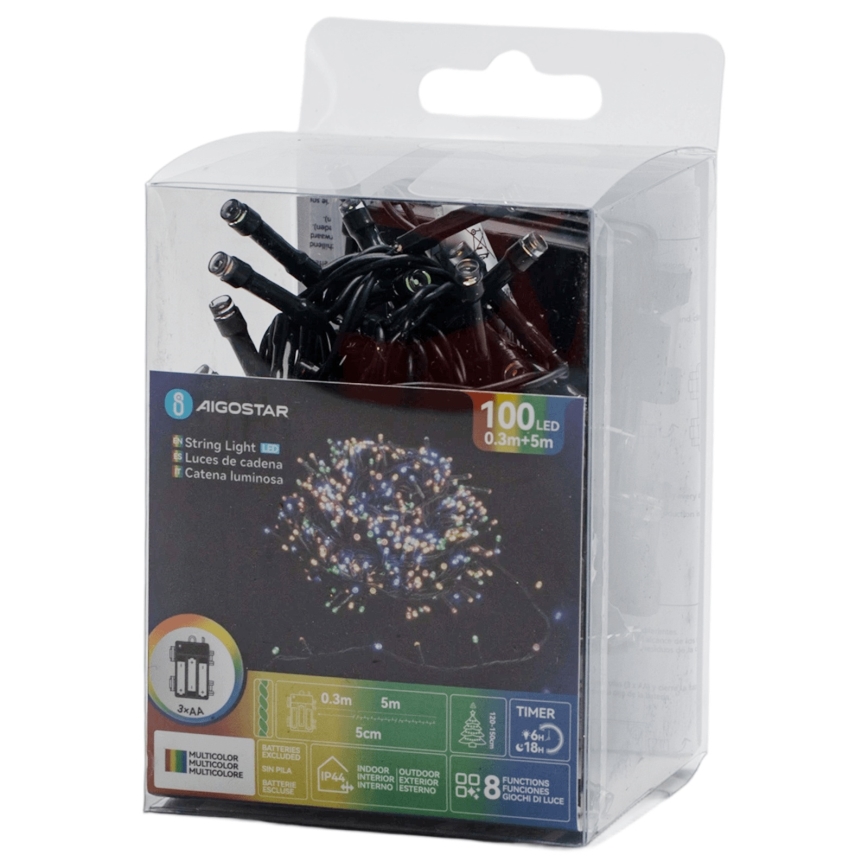Aigostar - LED zunanji svetlobni niz 100xLED/8 načinov 3xAA 5,3 m IP44 večbarven