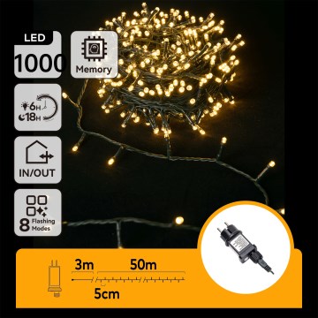 Aigostar - zunanji božični LED niz, 1000 LED, 8 funkcij, 53 m, IP44, topla bela