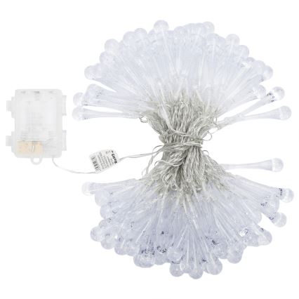 Aigostar - LED zunanji božični niz 100 LED/8 funkcij 3xAA 10m IP44 hladna bela kapljice