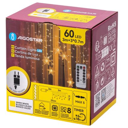 Aigostar - LED zunanji  niz 120xLED/8 funkcij 3x0,7m IP44 topla bela + daljinski upravljalnik