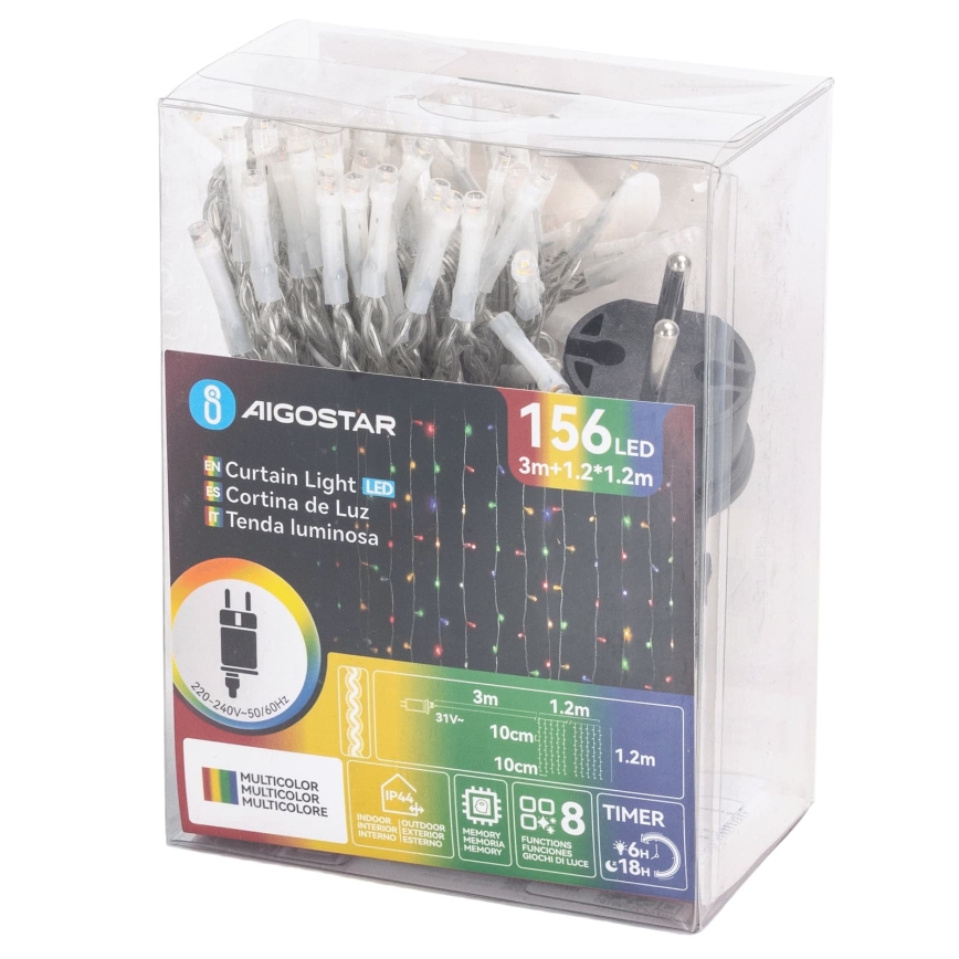 Aigostar - Zunanji božični LED niz 156xLED/8 funkcij 4,2x1,2m IP44 večbarven