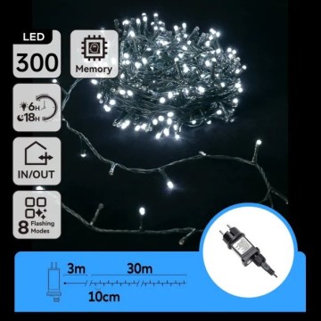Aigostar - zunanji božični LED niz, 300 LED, 8 načinov, 30 m, IP44, hladno bela