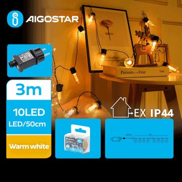Aigostar - zunanji dekorativni LED niz 10xLED/3m IP44 topla bela