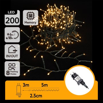 Aigostar - Zunanji LED božični niz 200xLED/8 funkcij 8m IP44 topla bela