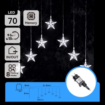 Aigostar - zunanji LED božični niz 70xLED 1,2x1m IP44 hladno bela zvezde
