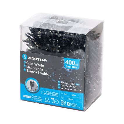 Aigostar - Zunanji LED niz, 400 LED, 8 funkcij, 13 m, IP44, hladna bela