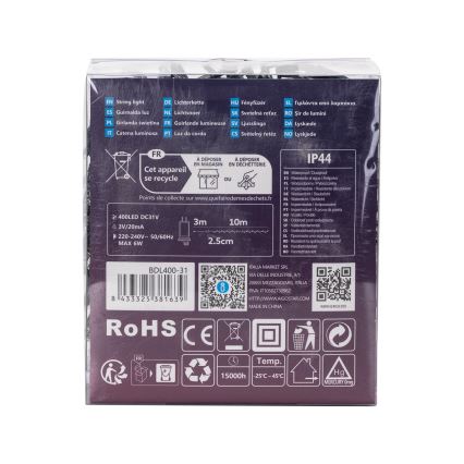 Aigostar - Zunanji LED niz, 400 LED, 8 funkcij, 13 m, IP44, hladna bela