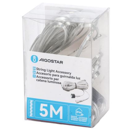 Aigostar - Zunanji podaljšni kabel za verige luči 5 m IP44 prozoren