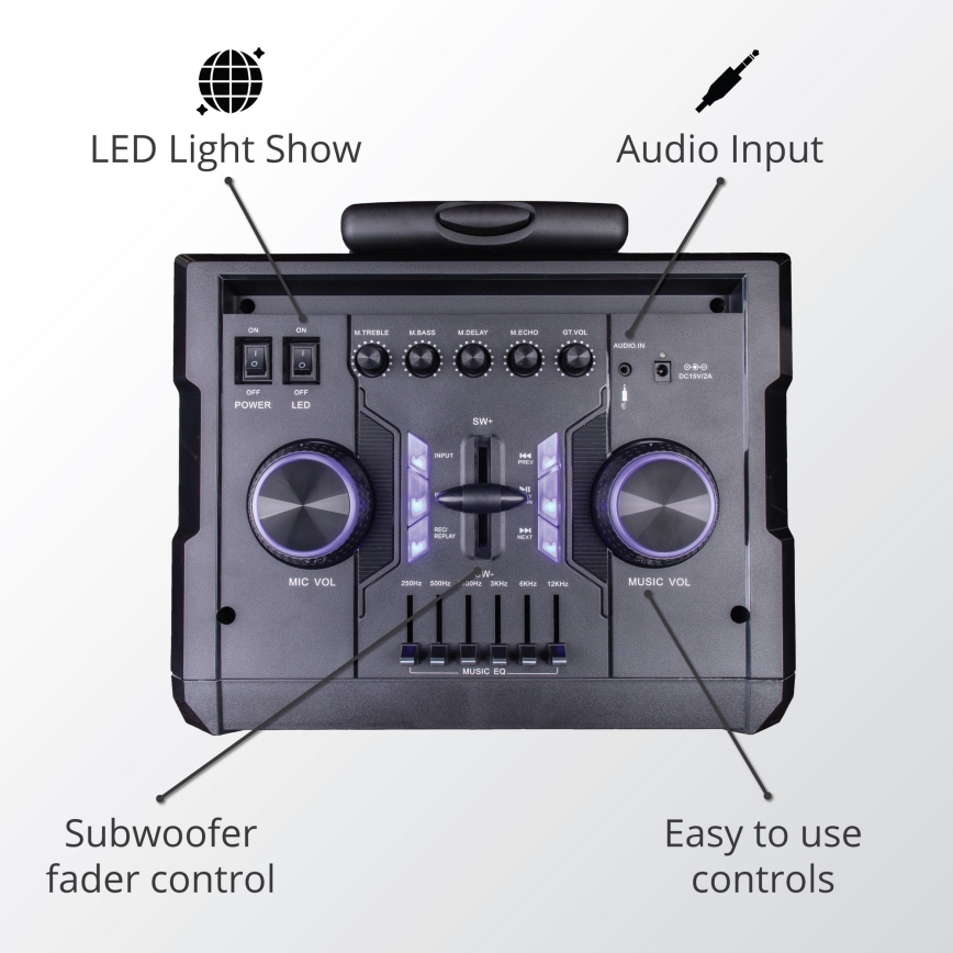 AKAI ABTS-112 - Brezžični zvočnik 300 W / 230 V, 7000 mAh, z daljinskim upravljalnikom