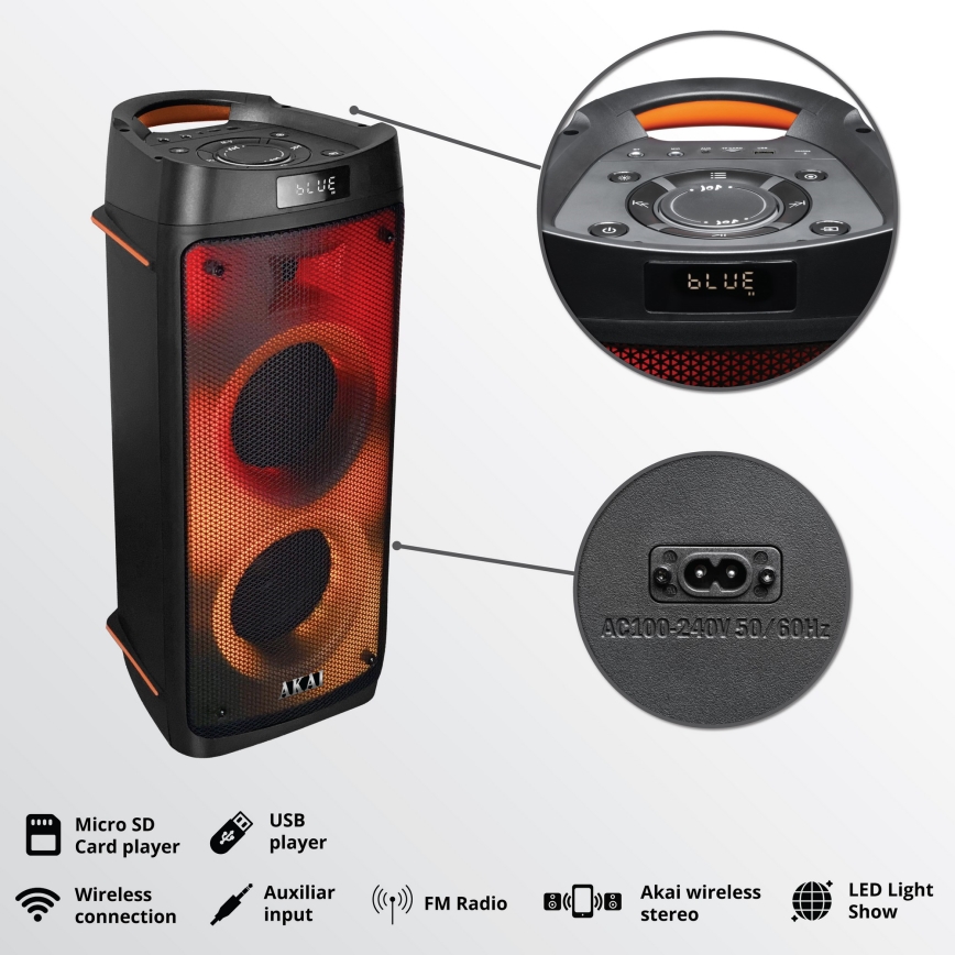 AKAI PARTY BOX 810 - Brezžični zvočnik 65W/230V 5000 mAh + daljinski upravljalnik