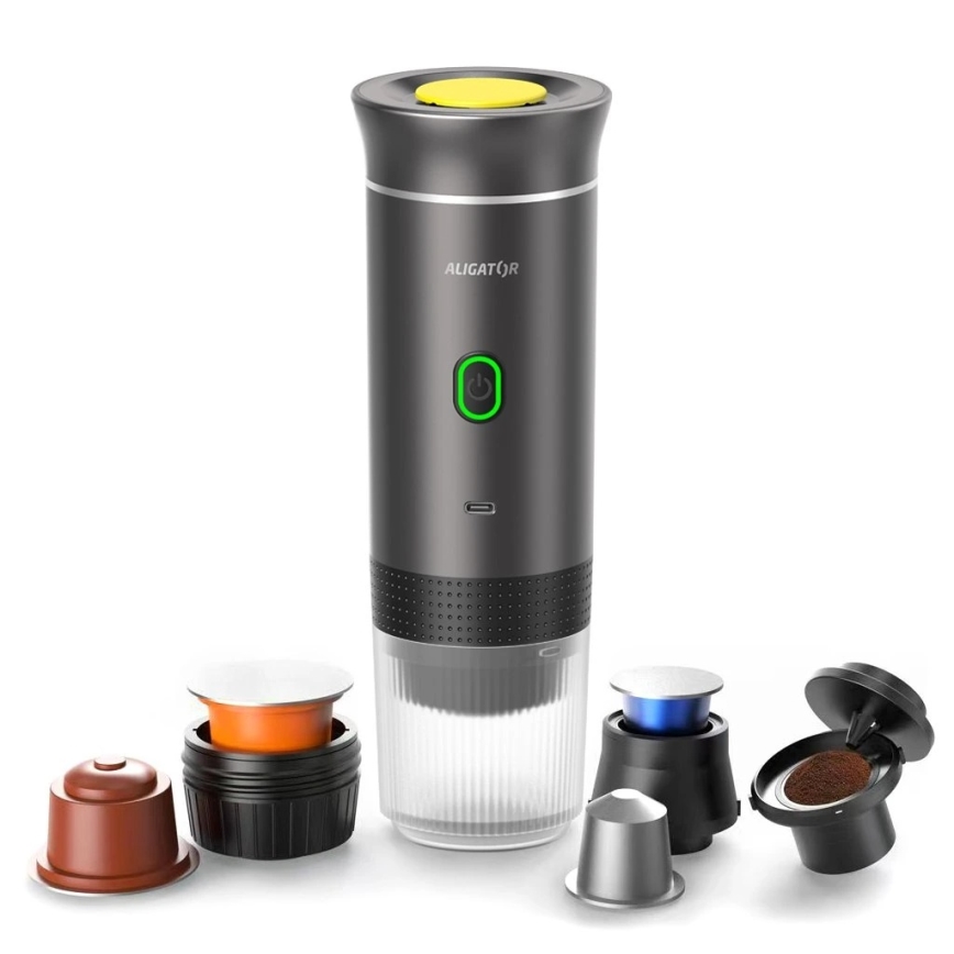 Aligator ACM002 - Potovalni polnilni kavni aparat PortaCaffé 3 v 1 72W/7500 mAh siva