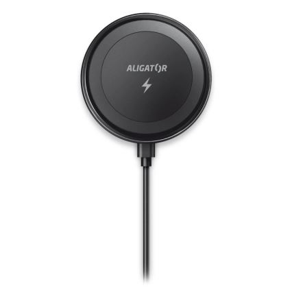 Aligator AMS05BK - Magnetni avtomobilski nosilec za telefon z brezžičnim polnjenjem Qi 15W in podporo MagSafe, črna