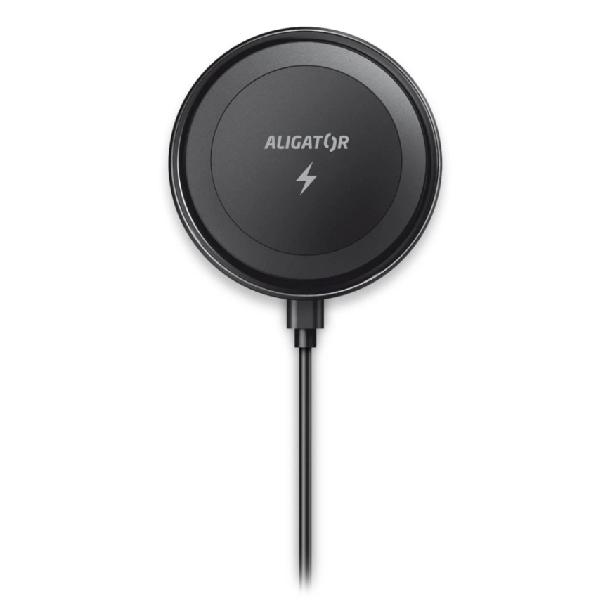 Aligator AMS05BK - Magnetni avtomobilski nosilec za telefon z brezžičnim polnjenjem Qi 15W in podporo MagSafe, črna