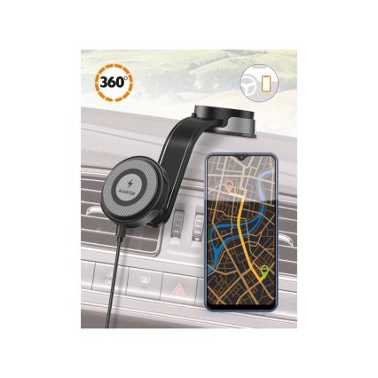 Aligator AMS07BK - Avtomobilski nosilec za telefon z upogljivim ramenom MagSafe, črn