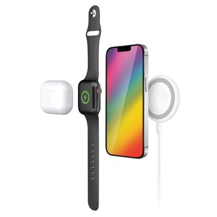 Aligator AMS08WT - Brezžični polnilec MagSafe 3v1 15W bel