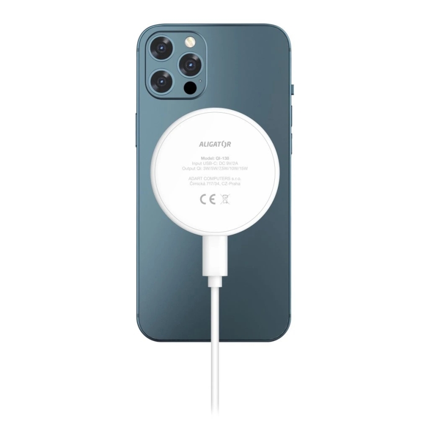 Aligator AMS08WT - Brezžični polnilec MagSafe 3v1 15W bel