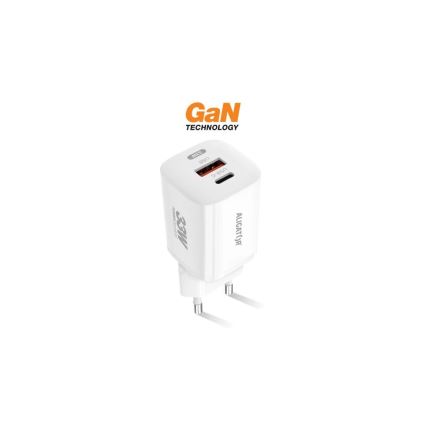 Aligator CHPD0020 - Hitri polnilec GaN Power Delivery 33W USB-A + USB-C bela