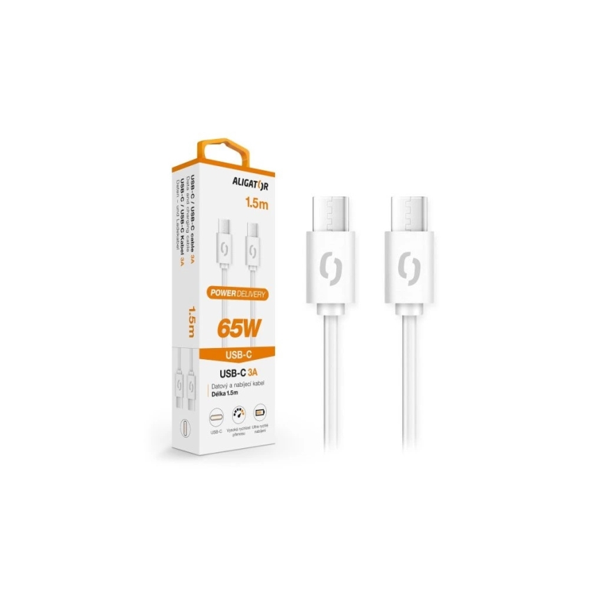 Aligator DATKP49 - USB kabel USB-C / USB-C 65W Power Delivery 1,5m bela