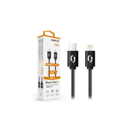 Aligator DATKP50 - USB kabel USB-C / Lightning 30W Power Delivery 1,5m črna