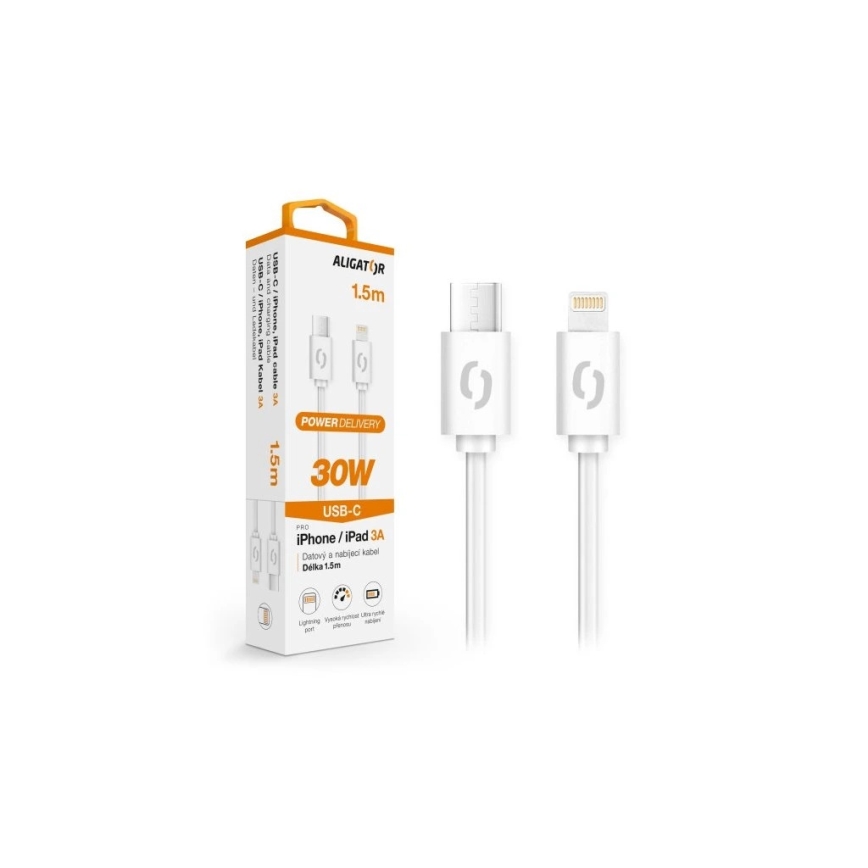 Aligator DATKP51 - USB kabel USB-C / Lightning 30W Power Delivery 1,5m bela