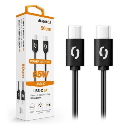 Aligator DATKP54 - USB kabel USB-C / USB-C 65W Power Delivery 0,5 m črna