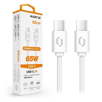 Aligator DATKP55 - USB kabel USB-C / USB-C 65 W Power Delivery 0,5 m, bela