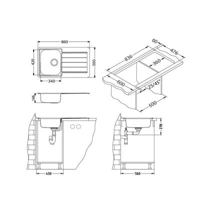 ALVEUS 1065560 - Kuhinjsko korito LINE 86x50 cm mat jeklo/saten