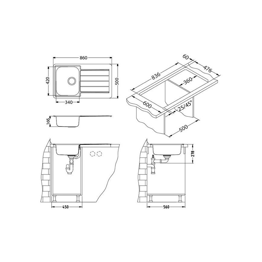 ALVEUS 1065560 - Kuhinjsko korito LINE 86x50 cm mat jeklo/saten