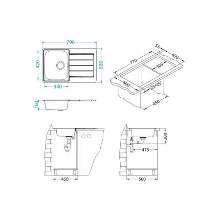 ALVEUS 1069147 - Kuhinjsko korito LINE 79x50 cm mat jeklo/saten