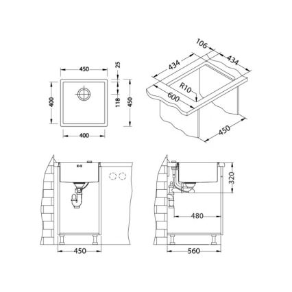 ALVEUS 1103381 - Kuhinjsko korito QUADRIX 45x45 cm monarch bron