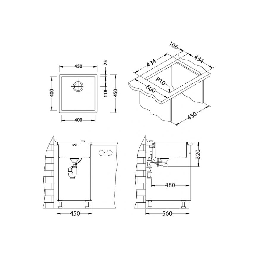 ALVEUS 1103381 - Kuhinjsko korito QUADRIX 45x45 cm monarch bron