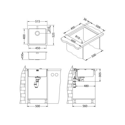 ALVEUS 1106867 - Kuhinjsko korito PURE 52,5x51,5 cm monarch zlata