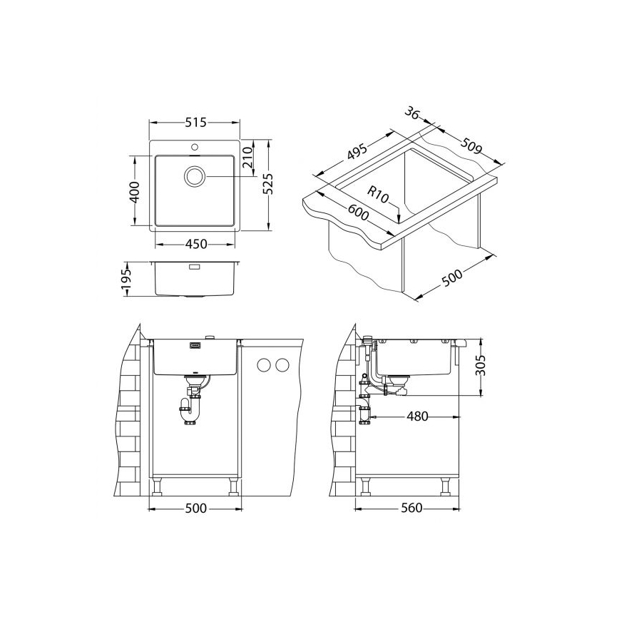 ALVEUS 1106867 - Kuhinjsko korito PURE 52,5x51,5 cm monarch zlata